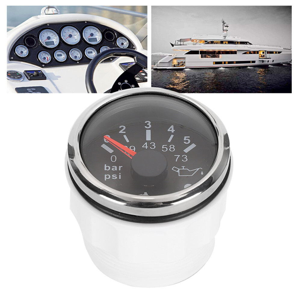 52Mm Ip67 Oil Pressure Gauge 0Â5Bar/73Psi Dial With Alarm Black 8451392337236