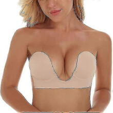 (C) Invisible Bra Backless Strapless Bra Reusable Sticky Boobs Deep Plunge Silicone Push Up Adhesive Bras For Women - RIpj