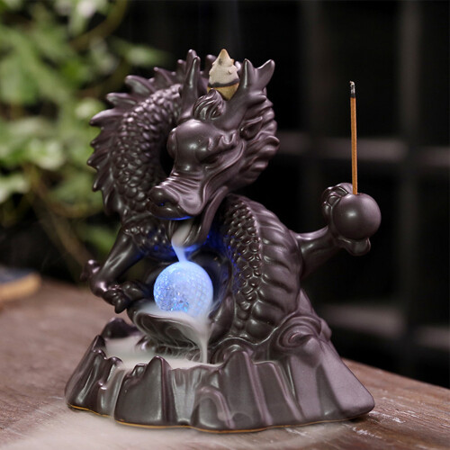 Backflow Ceramic Burner with LED Lights - Lucky Dragon Ornament, 14.5cm 2