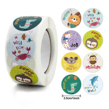 (A 413) Kids Cartoon Cat Sticker Roll 500-count Stickers Round Teacher Encouragement Motivational Lable - RiRi