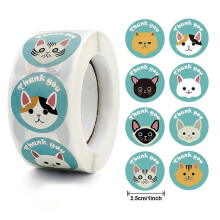 (A 414) Kids Cartoon Cat Sticker Roll 500-count Stickers Round Teacher Encouragement Motivational Lable - RiRi