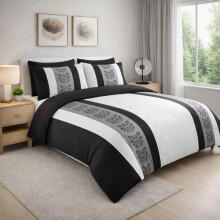 (Super King, Black & White) Double Brushed Microfiber Duvet Cover Set Reversible Design with Zipper Closure and Corner Ties