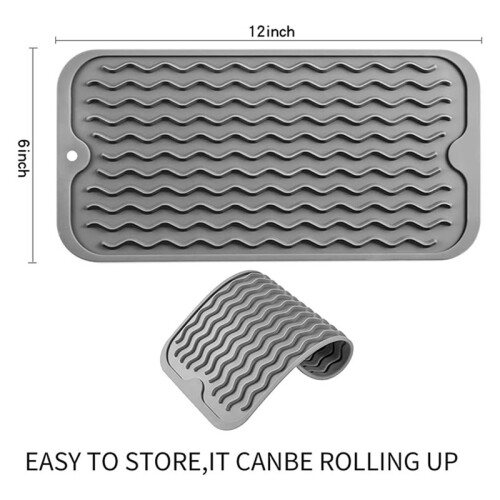 2X Dish Drying Mat for Multiple Usage, Easy Clean, Eco-Friendly, Heat-Resistant Silicone Mat for Kitchen Counter Grey-A