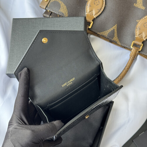 YSL Two-Fold Short Wallet Croc-Embossed 414404 13cm 1