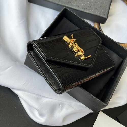 YSL Two-Fold Short Wallet Croc-Embossed 414404 13cm 2