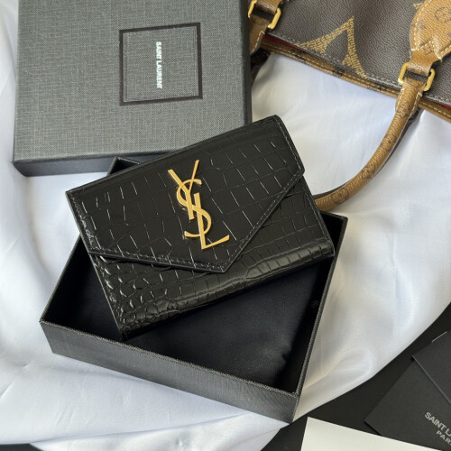 YSL Two-Fold Short Wallet Croc-Embossed 414404 13cm