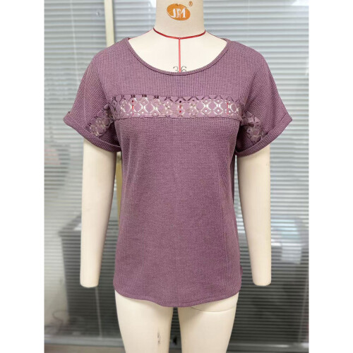 Damen-T-Shirt „Color Garden“ mit Spitzen-Patchwork,-Beige M 1