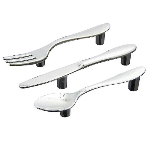 HK&Hanker 3 Pcs Silver Kitchen Cabinet Drawer Pull Handles Knobs (knife Fork Spoon)
