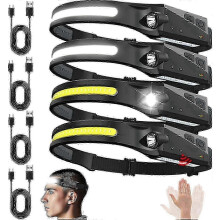 4 - Pack Rechargeable Headlamps with Motion Sensor - 230 Wide Beam 5 Modes USB - C Waterproof for Camping
