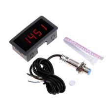 (Red) 4 Digital Tachometer RPM Blue LED+Hall NPN Proximity Switch Sensor Strong Anti-jamming Capability 12V 9999RPM Durable Red