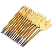 13Pcs 1/4in High Carbon Steel Flat Drill Bit Set for Wood, 6-35mm
