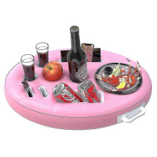 (Pink) Pool Bar, 2-in-1 Drinks and Snack Holder, Inflatable Drink Holder Floating, Large Capacity Floating Coasters For Summer Swimming Pool Party
