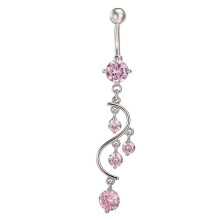 (Pink) Sexy Shiny Cubic Zirconia Dangle Bikini Jewelry Belly Button Navel Barbell Ring