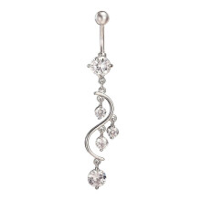 (White) Sexy Shiny Cubic Zirconia Dangle Bikini Jewelry Belly Button Navel Barbell Ring