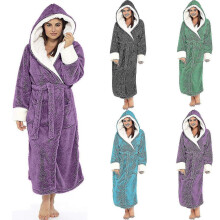 (Green, XXXL) Fleece Bathrobe Women Soft Dressing Gown Hooded Fluffy Towling Bath Robe