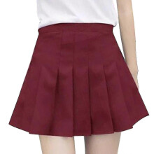 (Red, XL A) Girls Women High Waisted Plain Pleated Skirt Skater Tennis School Uniforms A-line Mini Skirt With