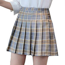 (Gray, L B) Girls Women High Waisted Plain Pleated Skirt Skater Tennis School Uniforms A-line Mini Skirt With