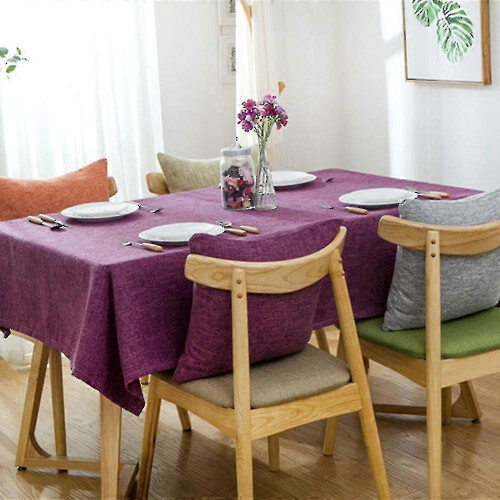 (Purple, 140x140cm) Cotton Linen Tablecloth Rectangular Dining Table Cloth Cover Home Decor 2