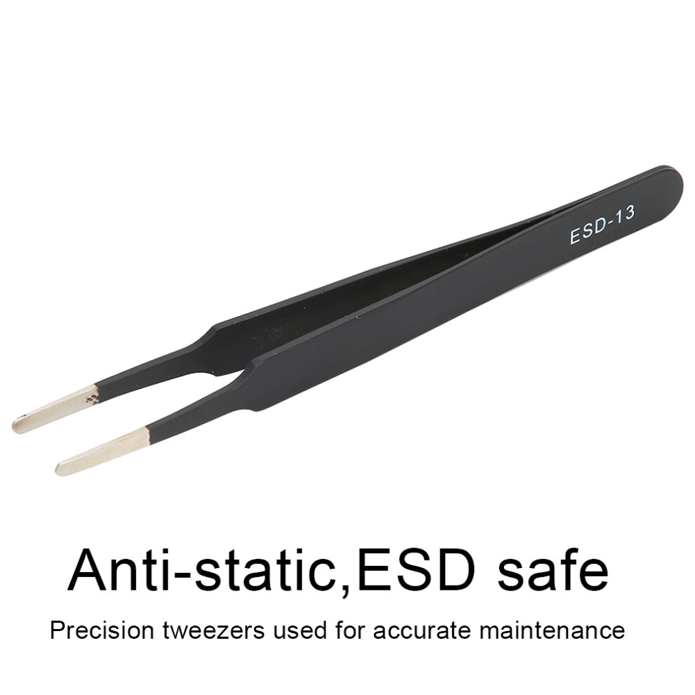 2PCS ESD-13 Anti-Static Stainless Steel Tweezers, 12.1cm Flat Tip