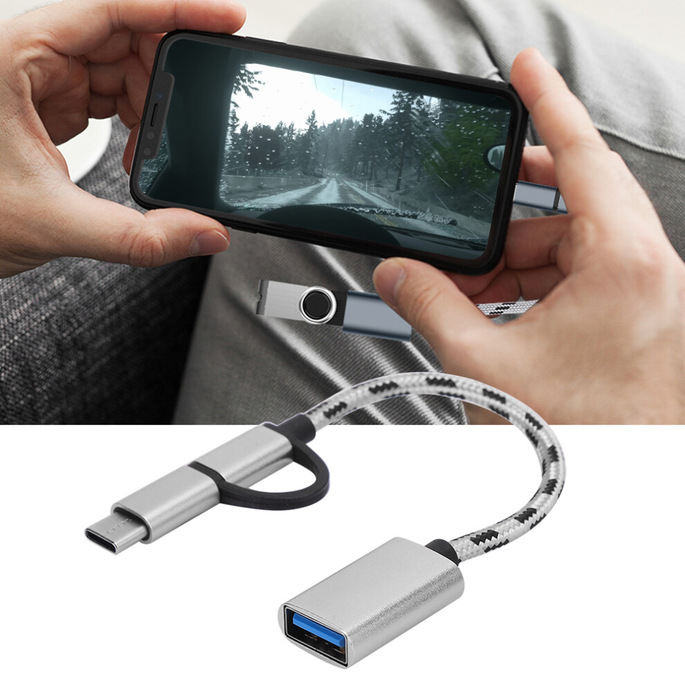 2-In-1 Usb 3.0 Type C Otg Adapter Dual Data Transfer Cable Gray 9361392114838