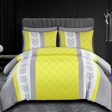 (Super King, Yellow & Grey) Double Brushed Microfiber Duvet Cover Set Reversible Design with Zipper Closure and Corner Ties