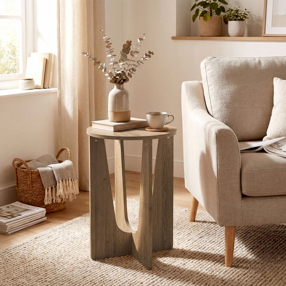 Rackhams Round Side Table, End Table With Curved Legs Coffee Wood Effect - 38 X 38 X 1.5 Cm - Mdf - 38 X 38 X 57 Cm - Image 3