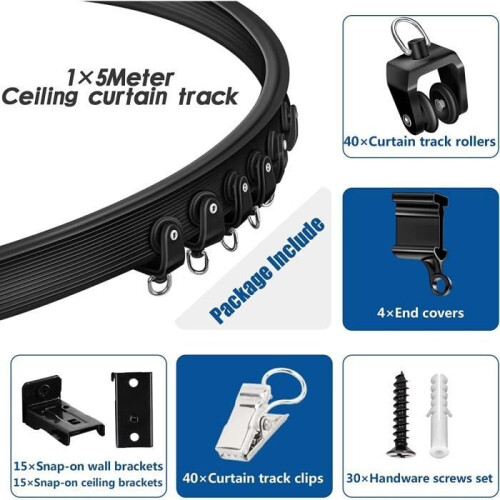 Foldable curtain rod - LECOO - 5 meters - Flexible - Stable - Black 1