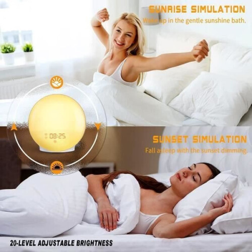 NetBoat Alarm Clock Radio with Enhanced Light Effects, Bedside Lamp with 20 Programmable Brightness Alarms 1