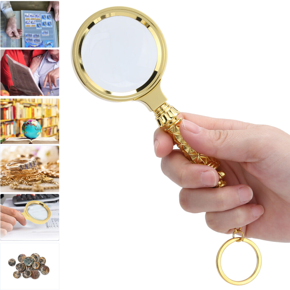Zinc Alloy Carved Magnifying Glass 8X with Key Ring, 60mm Diameter