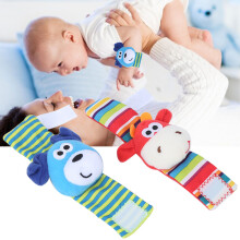 Baby Soft Plush Wrist Rattle Toy Cartoon Animal Pair, Sound Gift