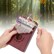 Small Mahogany Kalimba 17-Key Portable Thumb Piano, Coffee Tone