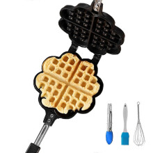 Cast Iron Waffle Maker with Dual Heart Mold for Gas Stove, Non Electric Outdoor Cooking Pan