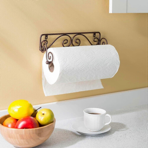 Bronze Wall Mounted Paper Towel Holder with Elegant Scroll Design for SpaceSaving Kitchen Use 1