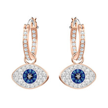 Ohrringe mit bösem Blick, Mini-Creolen mit Kristallpavé und tropfenförmigem Anhänger in Form eines bösen Blicks, verziert mit blauen, schwarzen