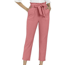 Women's Hight Waisted Work Pants Cropped Paper-watermelon red S