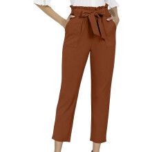 Women's Hight Waisted Work Pants Cropped Paper Bag-Coffee XL