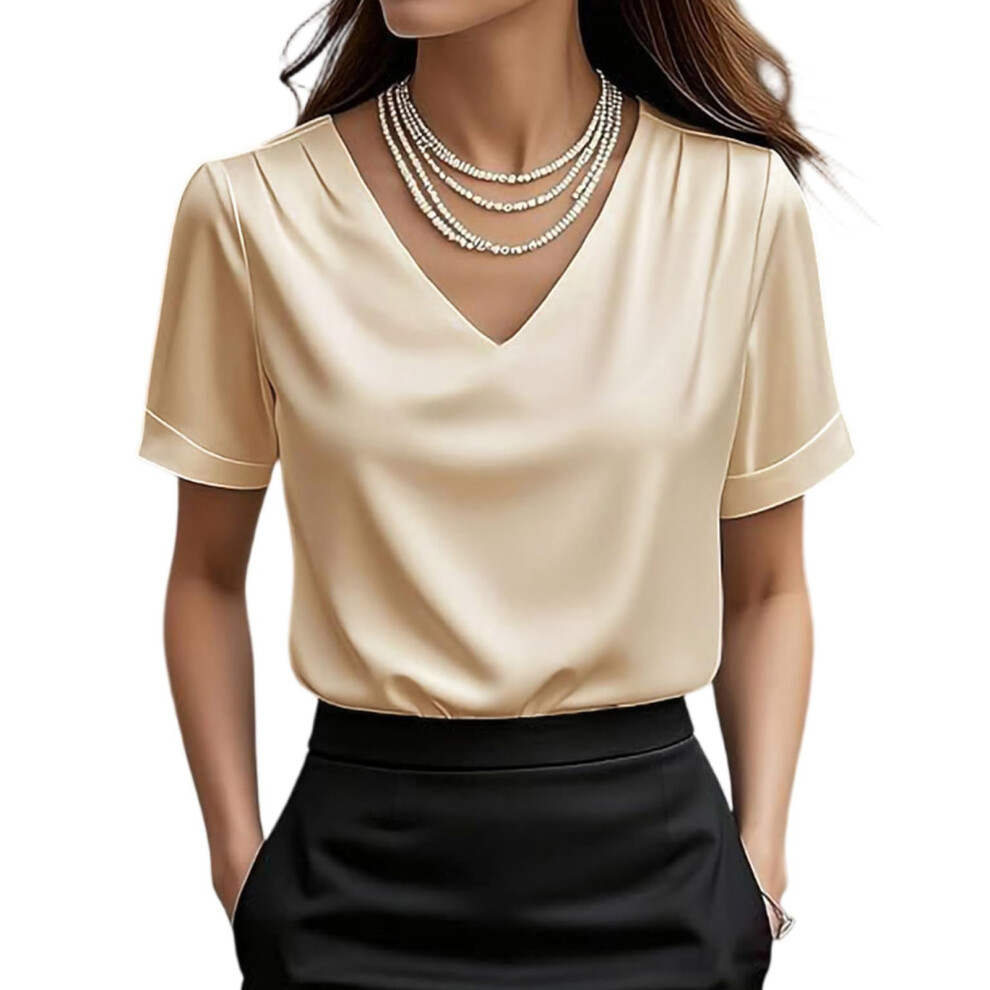 Women Fashion Clothes Dressy Casual Blouses Cap-apricot S