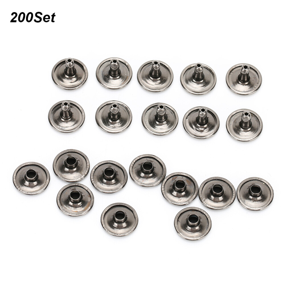 200 Sets Double Cap Rivet Nails For Leather, Shoes, Bags, 12X10mm Black 8411392365288
