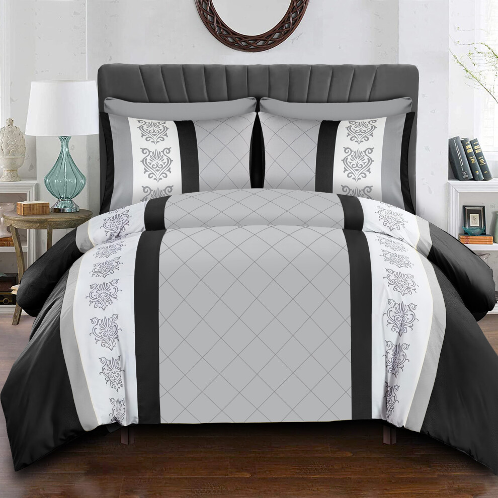 Lazzaro Home Feel The Difference (Double, Grey & Black) Double Brushed Microfiber Duvet Cover Set Reversible Design With Zipper Closure And Corner Ties