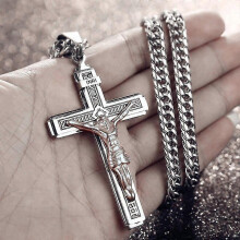 Christian Believers Commemorate Jesus Stainless Steel Cross Pendant Necklace Men And Women Daily Prayer Necklace Amulet Jewelry - DD