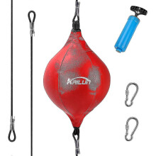 (Red) Leather Speed Ball Hanging Boxing Punching Ball,for Gym Mma Punch Bag - Ya