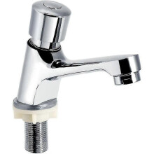 Self Closing Chrome Time Delay Faucet Water Saving Time Delay Basin Sink Faucet Faucet for Kitchen Bathroom Public Silver