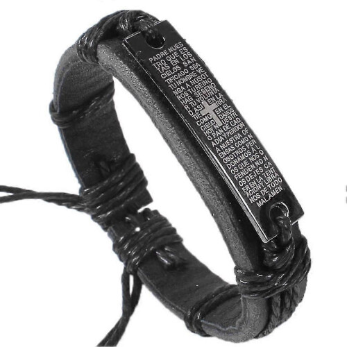 Religious Handmade Leather Bracelet with Engraved Scriptures - DD