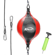(Black red) Leather Speed Ball Hanging Boxing Punching Ball,for Gym Mma Punch Bag - Ya