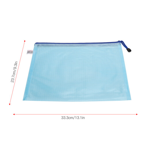 10pcs Light Blue Mesh Zipper File Folders A4 Document Organizer 23.7x33.3cm