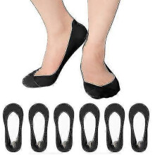 (Black) 6 Pairs Invisible Socks for Women No Show Low Cut Ultra Socks Non Slip Cotton Liner Boat Socks Ladies Size 4-7