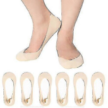 (Natural) 6 Pairs Invisible Socks for Women No Show Low Cut Ultra Socks Non Slip Cotton Liner Boat Socks Ladies Size 4-7