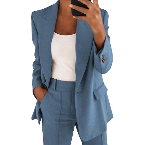 (S, Blue) Womens 2pce Light Suit Blazer+trousers