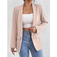 (apricot, XL) Women's Lapel Pockets Blazer Suit Long Sleeve Work Office Jacket