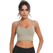 (Green, M) Ultimate Support Women's Sports Bra compatible with Yoga, Fitness and Training - Crossed Back, Moisture-Wicking Fabric, Removable Pads